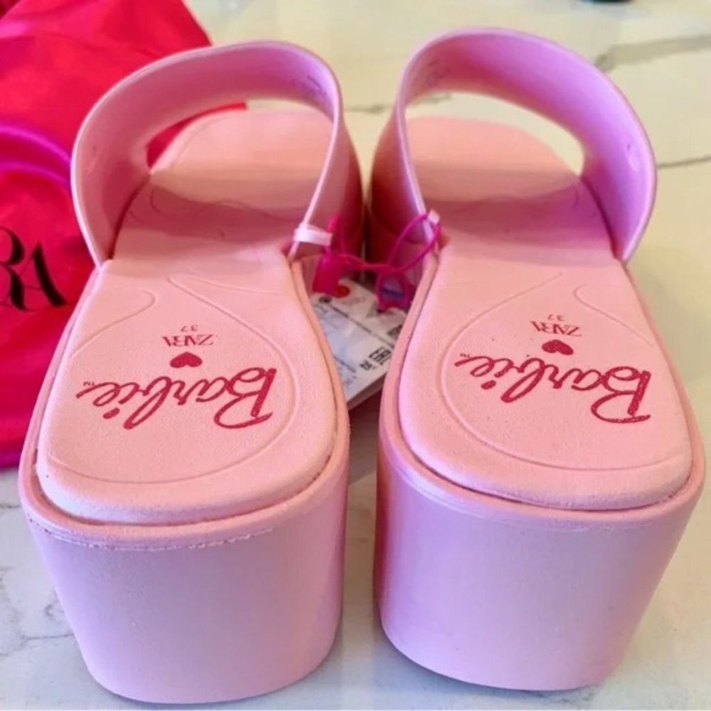 π Barbie x ZARA Pink Rubber Slides Heeled Sandals 6.5 37 - Picture 10 of 12
